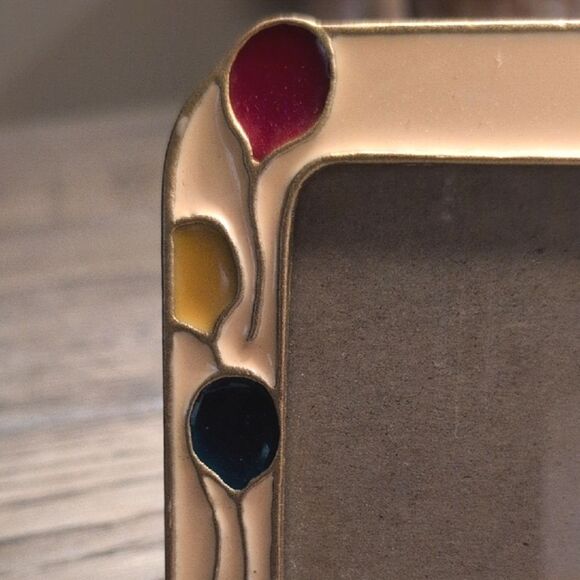 Vintage The Bucklers Inc Heavy Enamel Clown & Balloons Brass Picture Frame MCM - Picture 2 of 9